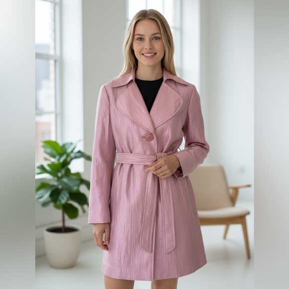 NINE WEST Pink Shimmering Wrap Trench Coat Vintage Size Medium B - Picture 6 of 11